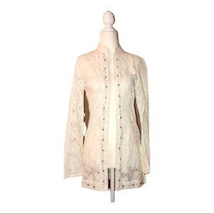 TRUE MEANING Ivory Floral Eyelet Cotton Embellished Long Sleeve Jacket